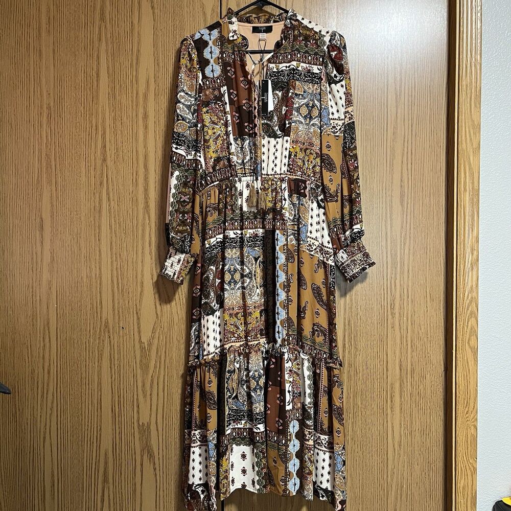 NWT Tahari Petite Large Desertland Patchwork Maxi Dress - Picture 2 of 7